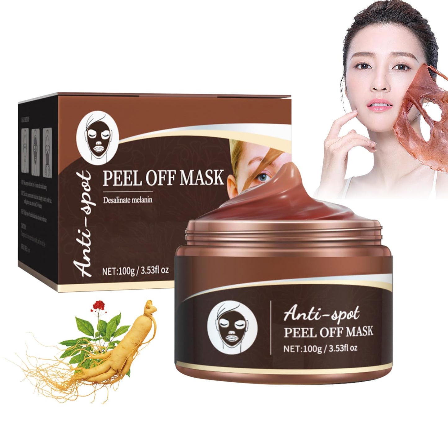 Nicgou Peel Off Mask,Anti Aging Peel Off Mask Ginseng Korean,Pro-Herbal Refining Peel-Off Facial Mask,For All Skin Types (1pcs)