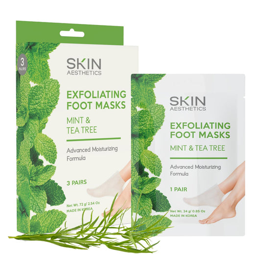 Skin Aesthetics Mint & Tea Tree Foot Masks - Repairs & Softens Cracked Feet Hydrating & Exfoliating - Dermatologist Tested Korean Skincare - Clean Beauty Natural Ingredients Cruelty-Free - 3 Pairs