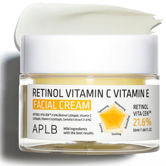 APLB Retinol Vitamin C Vitamin E Facial Cream | RETINOL VITA CEN™ 21.6% 1.86 FL.OZ/Korean Skincare Deep hydration Retinol Revitalize for gentle and improve skin texture